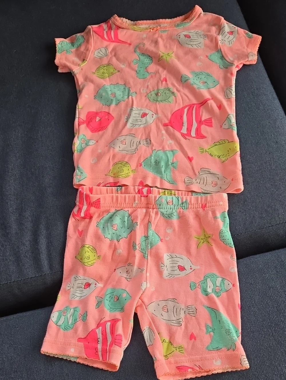 Set Carter’s Girl Under The Sea Fish 18 Mo Shirt & Shorts Pajamas Cotton Comfy